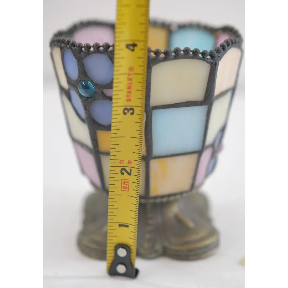 PartyLite Hydrangea Stained Glass Tiffany Style Votive Tea Light Candle Holder
